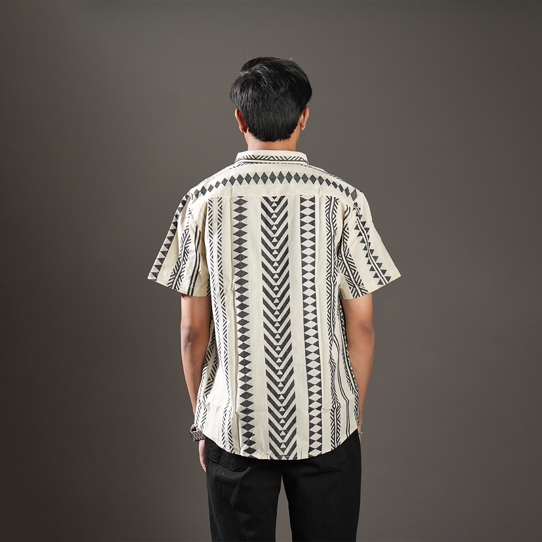 Cream Geometric Print Relaxed Fit Shirt