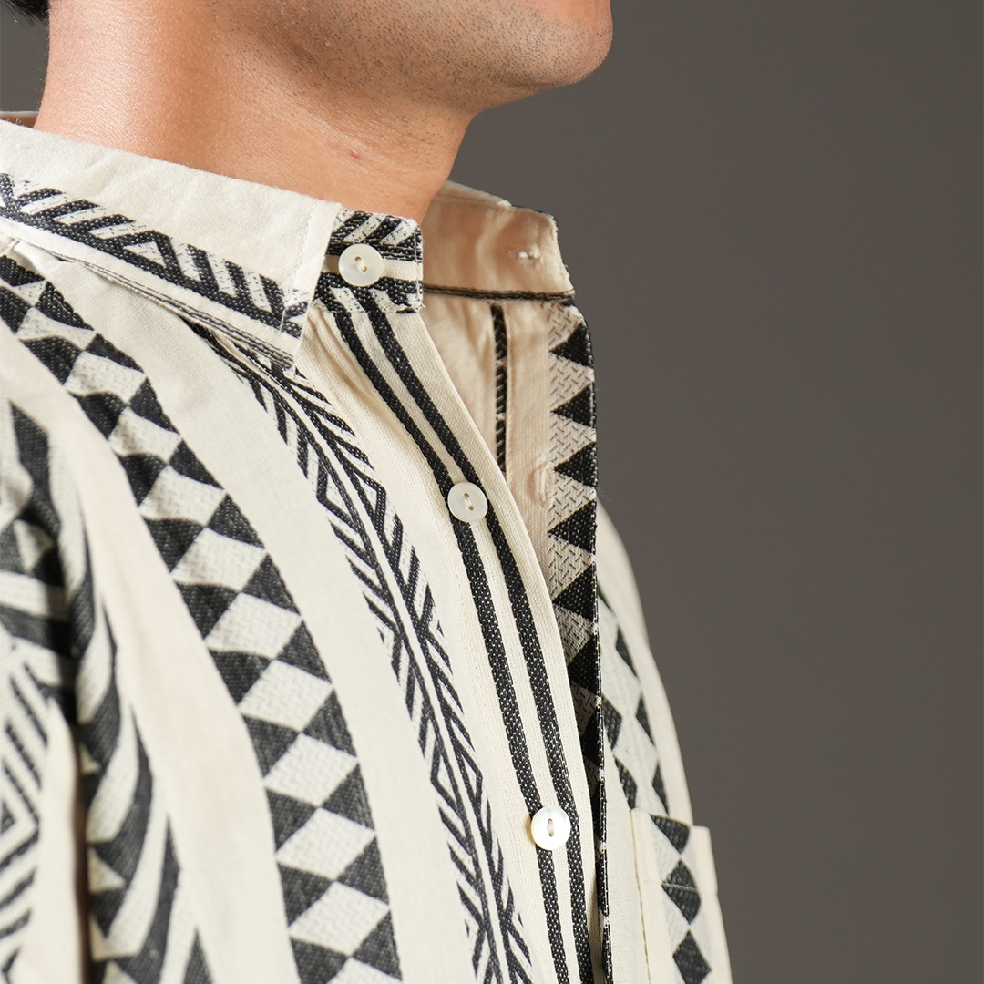 Cream Geometric Print Relaxed Fit Shirt