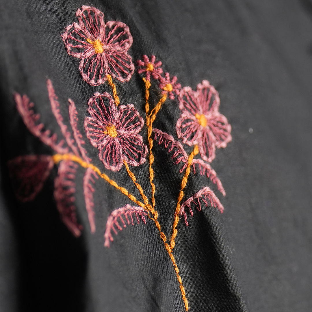 Black Embroidered Relaxed Fit Shirt